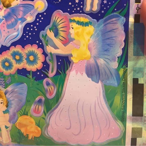 Sandylion Iridescent Shiny Fairy Sticker Sheet Night Sky Stars Pink Blue Flowers - Picture 7 of 16